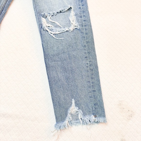 Zara Straight Leg Distressed Denim Jeans Raw Hem Size 08 - Picture 6 of 7
